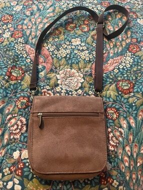 Travelon travel anti theft Compact Suede Crossbody Bag in Taupe
